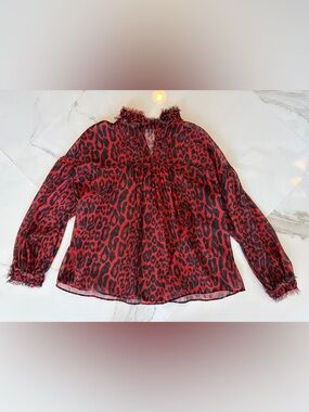 ZARA Sheer Red & Black Leopard Print Blouse
